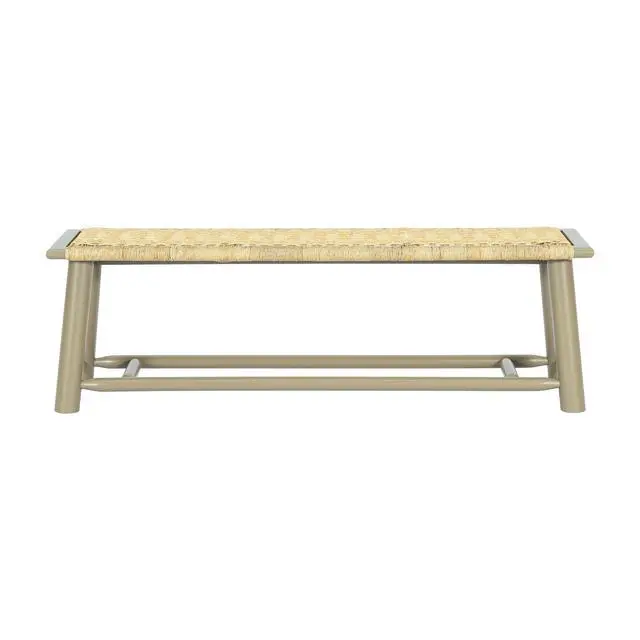 Alt view image 5 of 7 - Farmhouse Modern Solid Wood Rattan Bench - 59 Inch Indoor & Covered Outdoor Bench Champagne Finish Multi-Functional Design