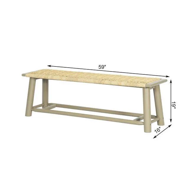 Alt view image 4 of 7 - Farmhouse Modern Solid Wood Rattan Bench - 59 Inch Indoor & Covered Outdoor Bench Champagne Finish Multi-Functional Design