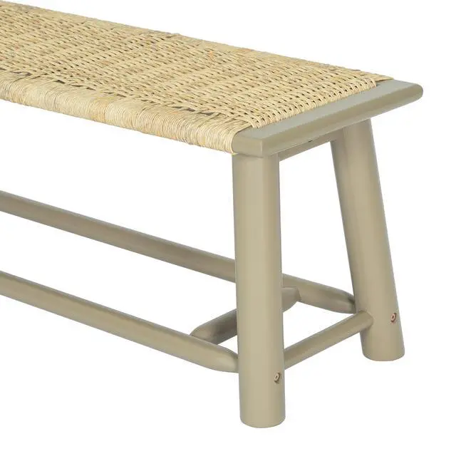 Alt view image 7 of 7 - Farmhouse Modern Solid Wood Rattan Bench - 59 Inch Indoor & Covered Outdoor Bench Champagne Finish Multi-Functional Design
