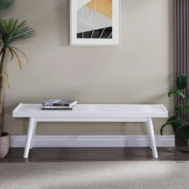 Main image of Larwich White Solid Wood Slatted Bench