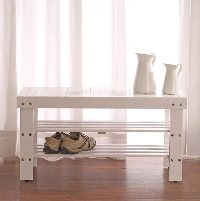 Alt view image 2 of 5 - Pina Quality Solid Wood Shoe Bench, White Finish