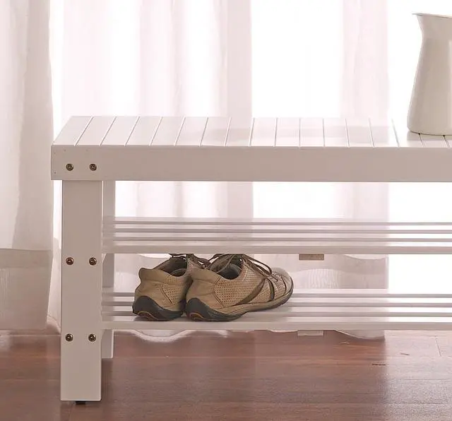 Alt view image 4 of 5 - Pina Quality Solid Wood Shoe Bench, White Finish