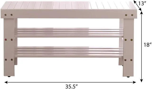 Alt view image 5 of 5 - Pina Quality Solid Wood Shoe Bench, White Finish