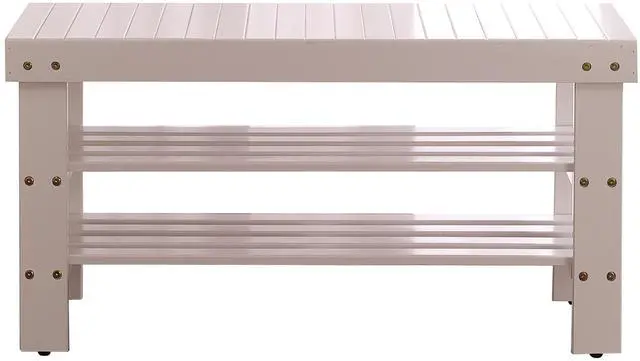 Alt view image 3 of 5 - Pina Quality Solid Wood Shoe Bench, White Finish
