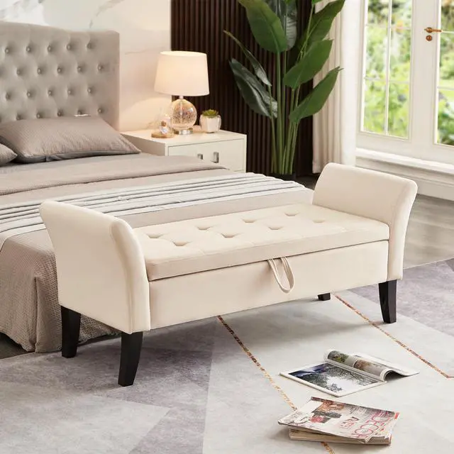 Main image of 51.5" Bed Bench with Storage Beige Velvet