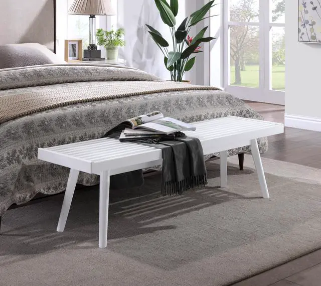 Alt view image 2 of 5 - Larwich White Solid Wood Slatted Bench