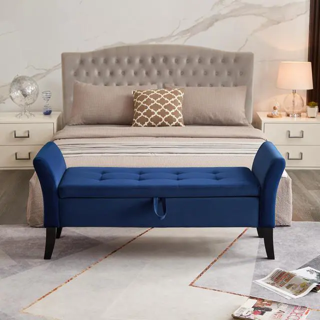 Alt view image 3 of 7 - 51.5" Bed Bench with Storage Navy Blue Velvet