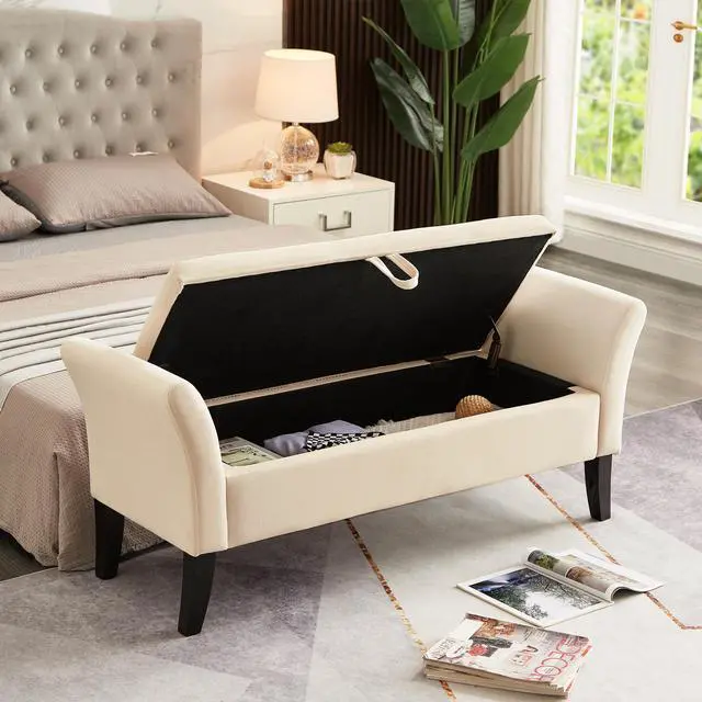 Alt view image 3 of 7 - 51.5" Bed Bench with Storage Beige Velvet