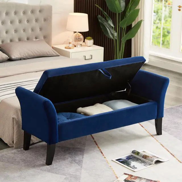 Alt view image 2 of 7 - 51.5" Bed Bench with Storage Navy Blue Velvet