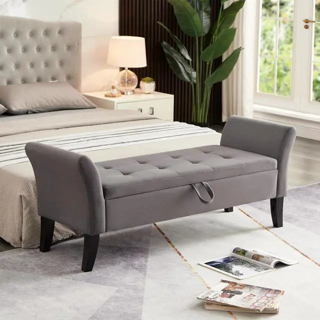 Main image of 51.5" Bed Bench with Storage Grey Velvet