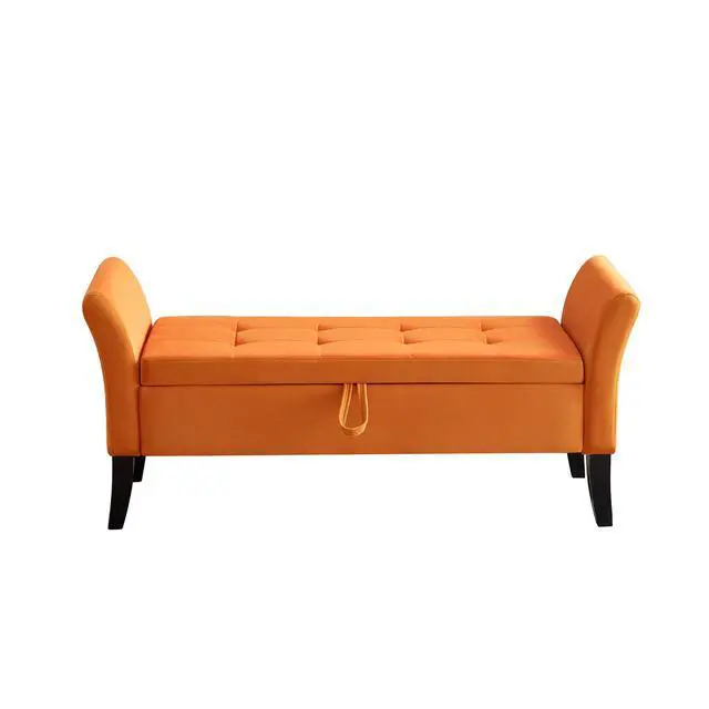 Alt view image 7 of 7 - 51.5" Bed Bench with Storage Orange Velvet
