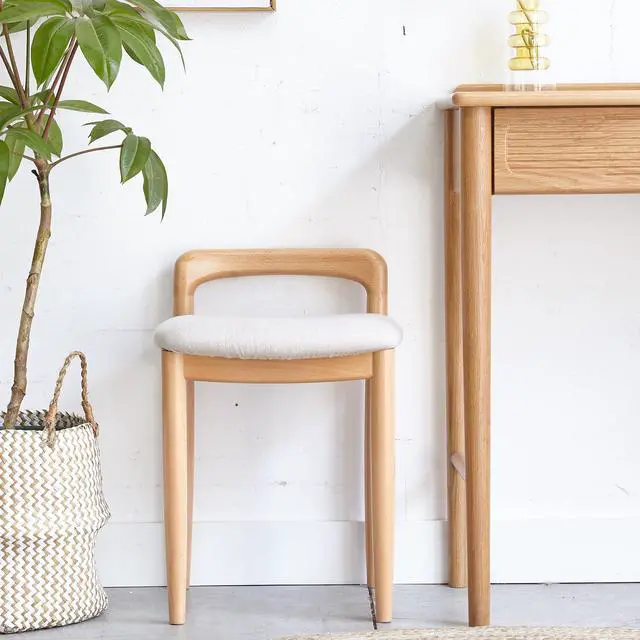 Alt view image 4 of 7 - Natural Beech Wood Make-up Stool Bed Bench for Dining Room, Bedroom