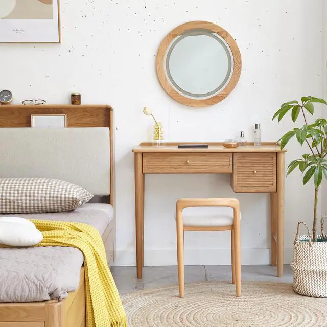 Alt view image 2 of 7 - Natural Beech Wood Make-up Stool Bed Bench for Dining Room, Bedroom