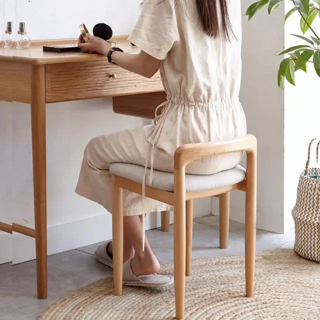 Alt view image 6 of 7 - Natural Beech Wood Make-up Stool Bed Bench for Dining Room, Bedroom