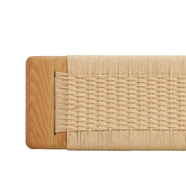 Alt view image 5 of 7 - (1.1M) Woven Design Natural Oak Wood Dining Bench Bed Bench for Dining Room, Bedroom, Living Room