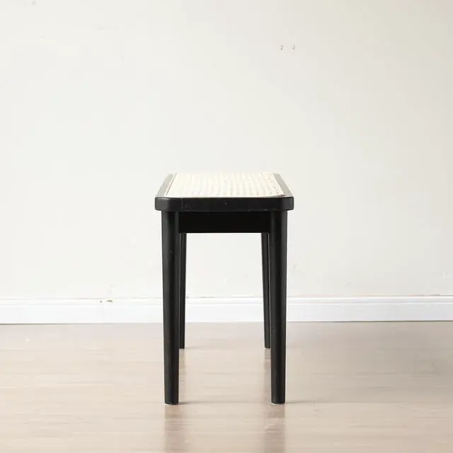 Alt view image 4 of 7 - Modern Style Black Color Solid Oak Wood Dining Bench with Rattan Detail, Modern Bench for Bedroom End of Bed, Entryway Bench, Rattan Bench for Living Room (47.24" W x11.02 D x 16.93" H)