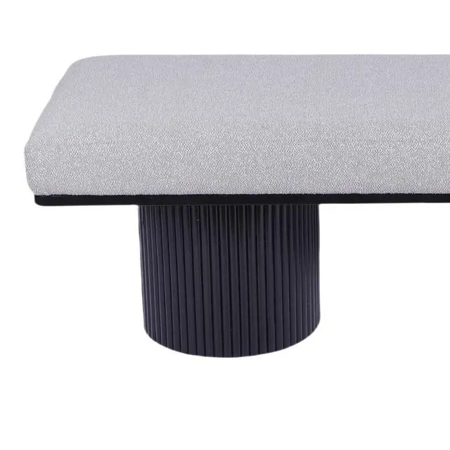 Alt view image 7 of 7 - Upholstered Bench with Black Chunky Legs Light Grey Boucle Fabric Contemporary Style Bed-end Bench for Bedroom Living Room