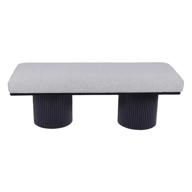 Alt view image 6 of 7 - Upholstered Bench with Black Chunky Legs Light Grey Boucle Fabric Contemporary Style Bed-end Bench for Bedroom Living Room