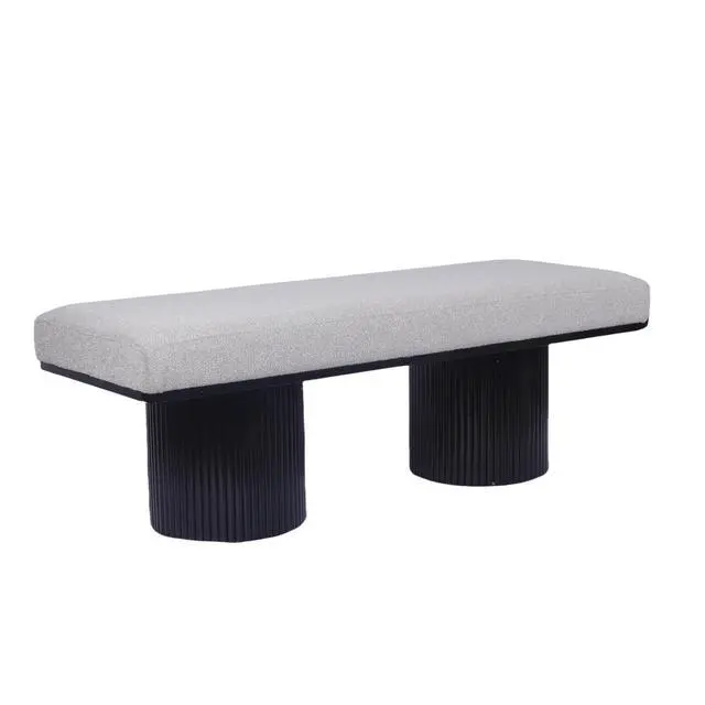 Alt view image 5 of 7 - Upholstered Bench with Black Chunky Legs Light Grey Boucle Fabric Contemporary Style Bed-end Bench for Bedroom Living Room