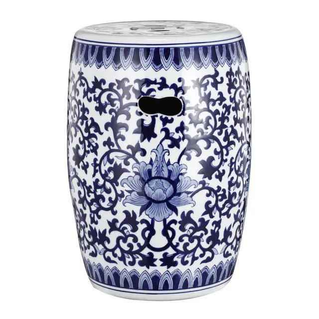 Alt view image 2 of 6 - Ceramic Garden Stool, Blue and White Small Side Tabel, D11" x 16"