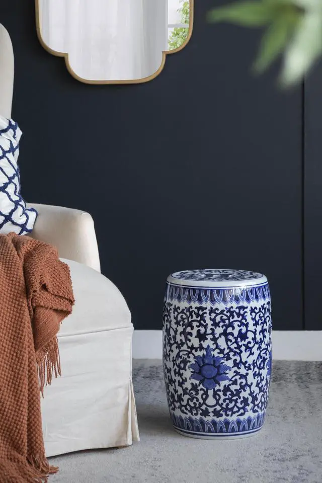 Alt view image 3 of 6 - Ceramic Garden Stool, Blue and White Small Side Tabel, D11" x 16"