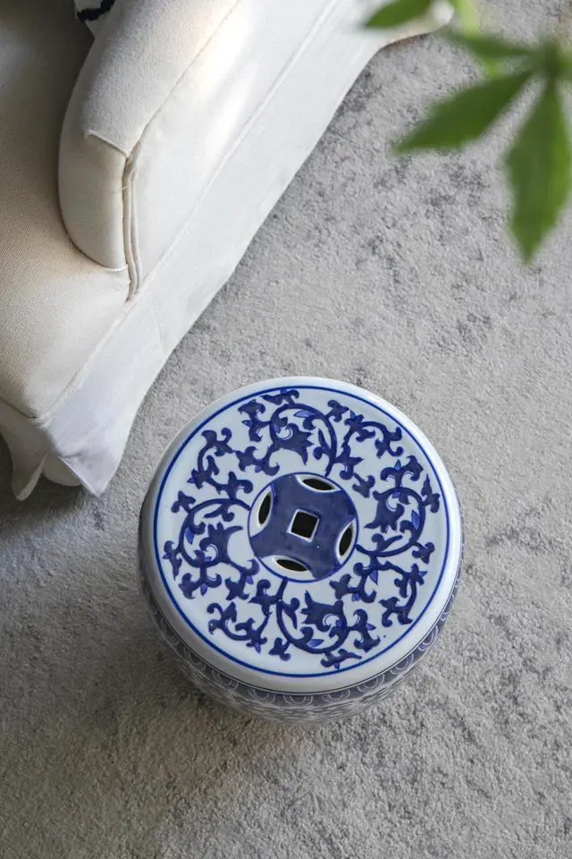 Alt view image 6 of 6 - Ceramic Garden Stool, Blue and White Small Side Tabel, D11" x 16"