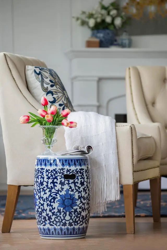 Alt view image 5 of 6 - Ceramic Garden Stool, Blue and White Small Side Tabel, D11" x 16"