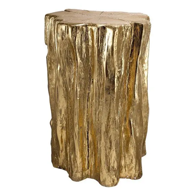 Alt view image 2 of 6 - 13.5x13x20" Unique Golden Tree Trunk Stool, Antique Gold Distressed Accent Side Table
