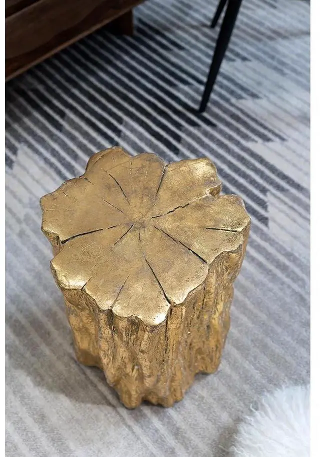 Alt view image 3 of 6 - 13.5x13x20" Unique Golden Tree Trunk Stool, Antique Gold Distressed Accent Side Table