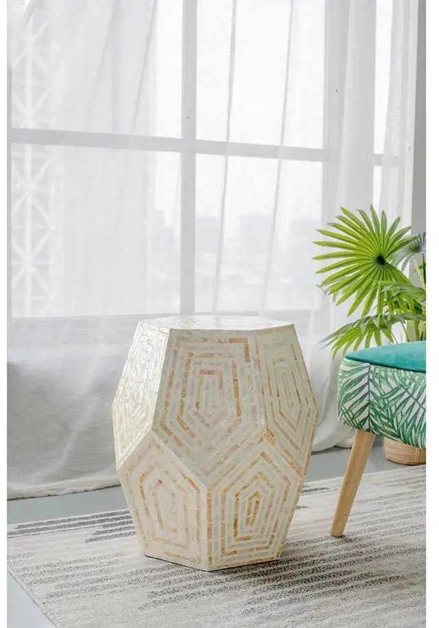 Main image of 18x18x21" Hexagonal Capes Capiz Stool, Cream/Yellow