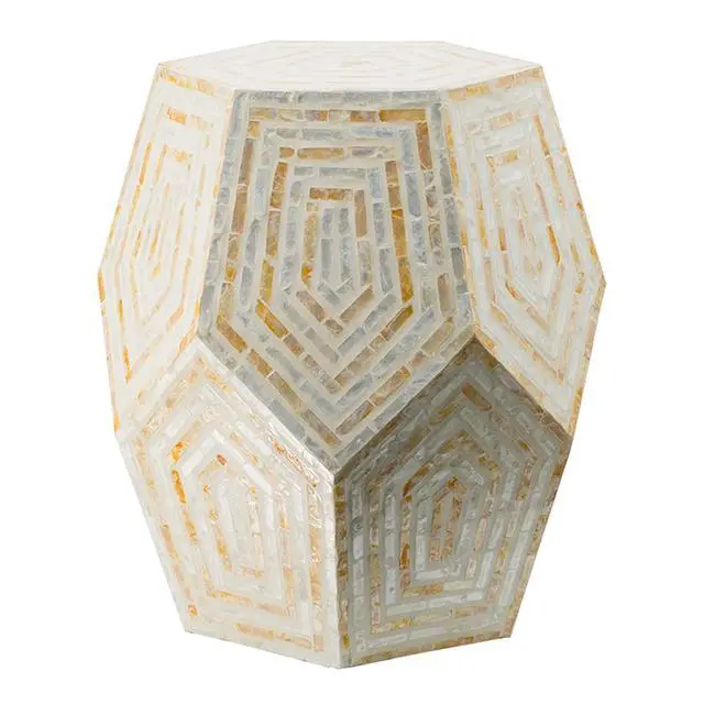 Alt view image 2 of 7 - 18x18x21" Hexagonal Capes Capiz Stool, Cream/Yellow
