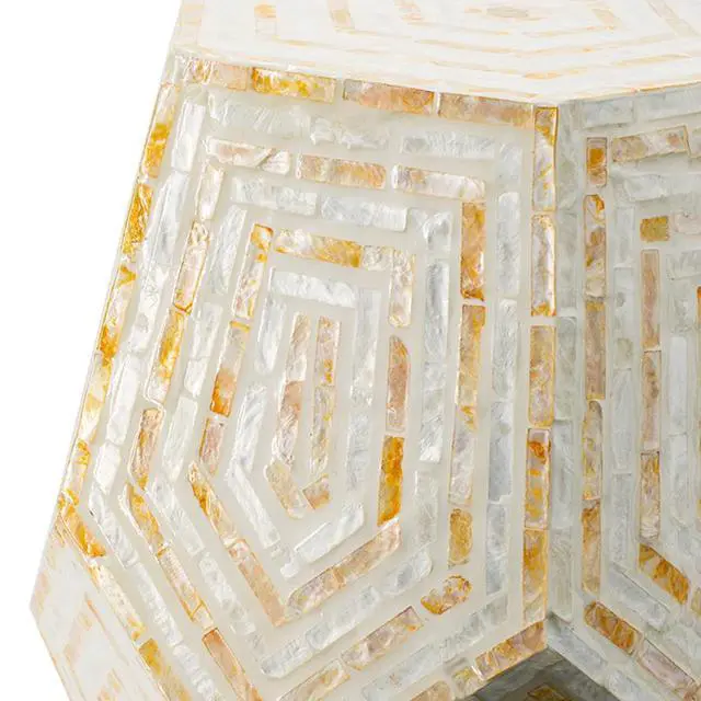 Alt view image 3 of 7 - 18x18x21" Hexagonal Capes Capiz Stool, Cream/Yellow