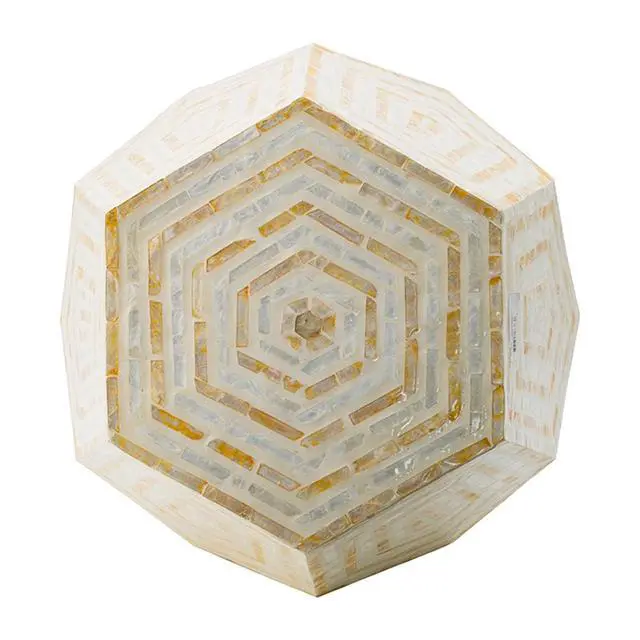 Alt view image 4 of 7 - 18x18x21" Hexagonal Capes Capiz Stool, Cream/Yellow