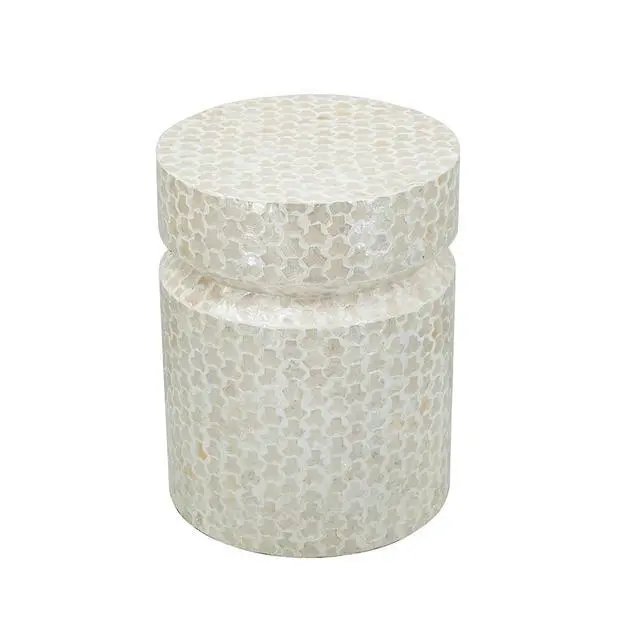 Alt view image 3 of 7 - 14x14x18" Round Wooden Accent Stool with White Capiz Finish
