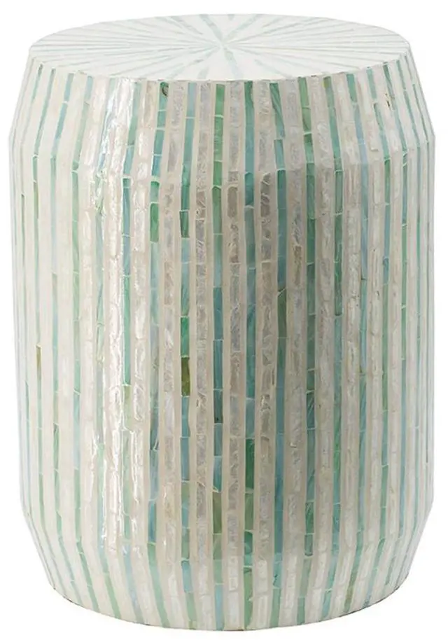 Alt view image 2 of 7 - 14x14x18" Cream and Green Cylinder Accent Stool with Striped Pattern
