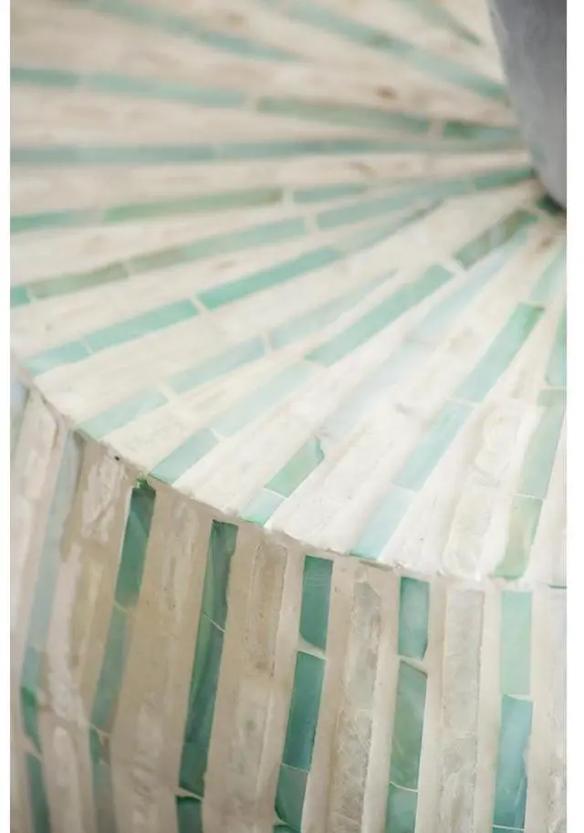 Alt view image 5 of 7 - 14x14x18" Cream and Green Cylinder Accent Stool with Striped Pattern
