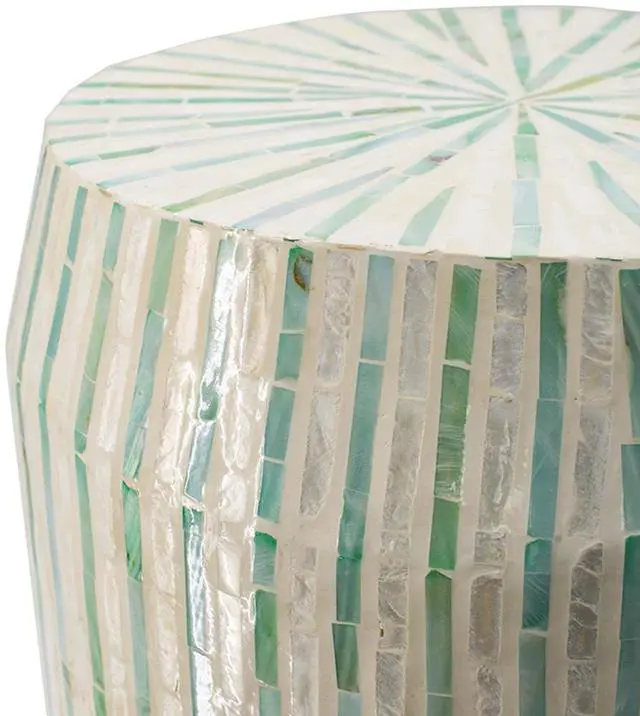 Alt view image 4 of 7 - 14x14x18" Cream and Green Cylinder Accent Stool with Striped Pattern