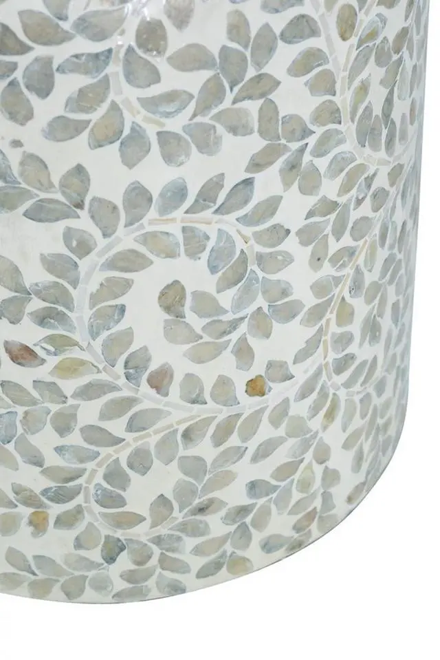 Alt view image 4 of 7 - 14x14x20" Round Bamboo Accent Table with White Capiz Shell Design