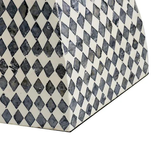 Alt view image 5 of 7 - 15x13x17" Hexagonal Garden Capiz Stool, Accent Side Table, Black/White