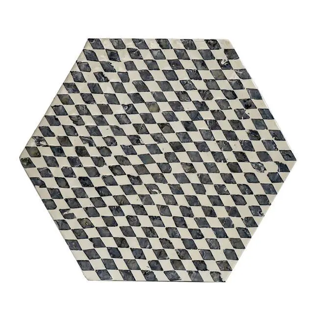 Alt view image 4 of 7 - 15x13x17" Hexagonal Garden Capiz Stool, Accent Side Table, Black/White