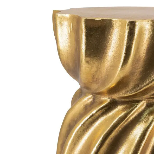 Alt view image 4 of 7 - 14x14x18.7" Gold Magnesium Accent Stool with Sculptural Swirl Design, Contemporary Side Table, Decorative Display Stand, or Extra Seating Option