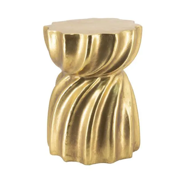 Alt view image 2 of 7 - 14x14x18.7" Gold Magnesium Accent Stool with Sculptural Swirl Design, Contemporary Side Table, Decorative Display Stand, or Extra Seating Option