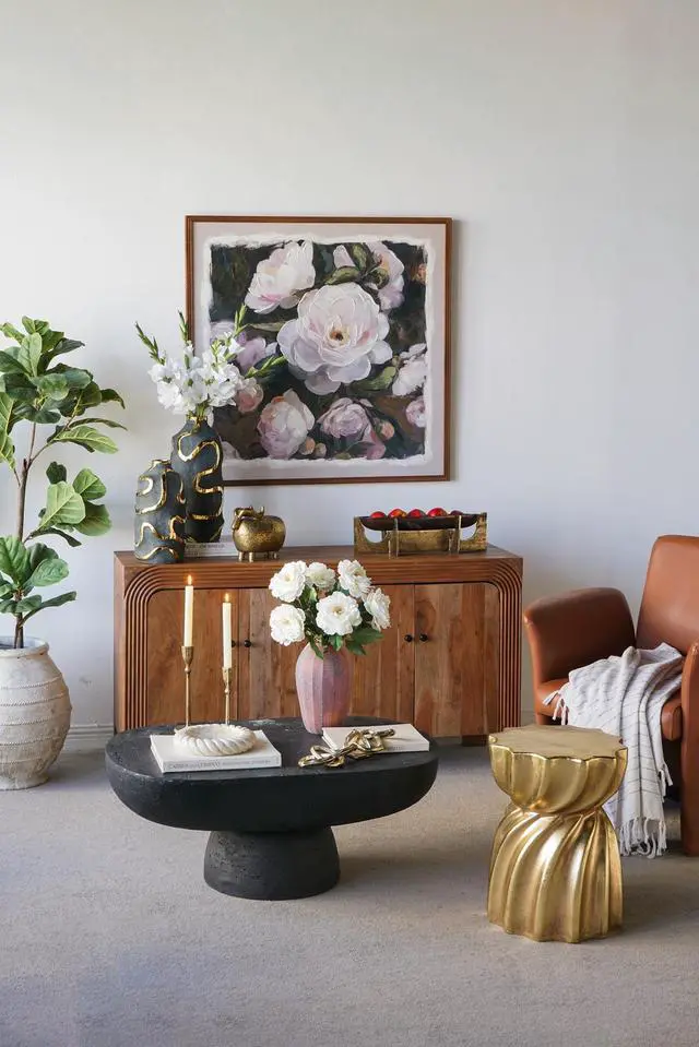 Alt view image 7 of 7 - 14x14x18.7" Gold Magnesium Accent Stool with Sculptural Swirl Design, Contemporary Side Table, Decorative Display Stand, or Extra Seating Option