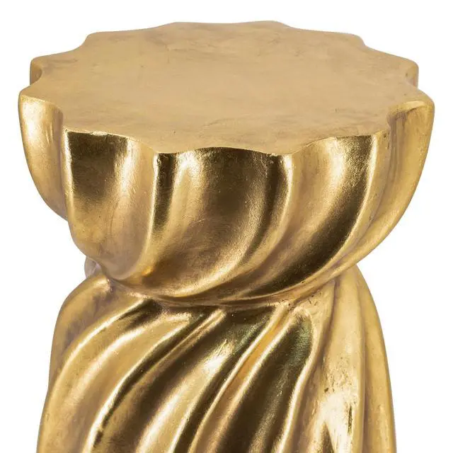 Alt view image 3 of 7 - 14x14x18.7" Gold Magnesium Accent Stool with Sculptural Swirl Design, Contemporary Side Table, Decorative Display Stand, or Extra Seating Option