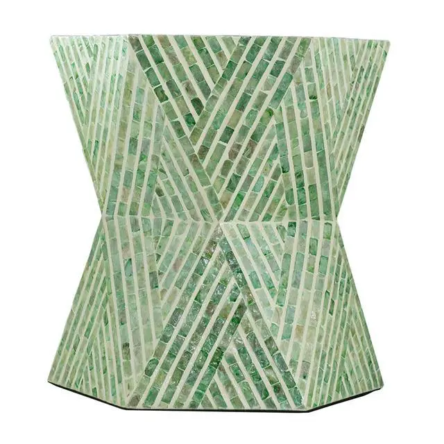 Alt view image 3 of 7 - 19x19x20" Tapered Green Garden Capiz Stool, Accent Side Table