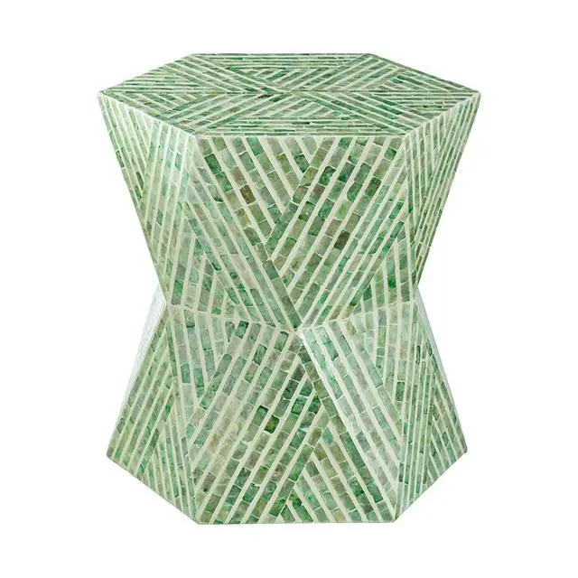 Alt view image 2 of 7 - 19x19x20" Tapered Green Garden Capiz Stool, Accent Side Table