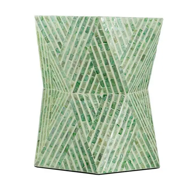 Alt view image 4 of 7 - 19x19x20" Tapered Green Garden Capiz Stool, Accent Side Table