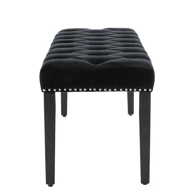 Alt view image 6 of 7 - Heng Ming Upholstered Tufted Bench Ottoman , Velvet Dining Bench Bedroom Bench Footrest Stool Accent Bench for Entryway Dining Room Living Room, Black