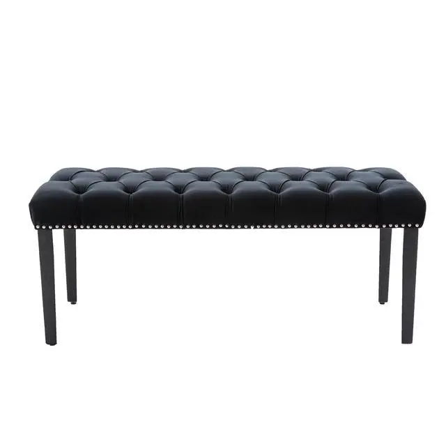 Alt view image 4 of 7 - Heng Ming Upholstered Tufted Bench Ottoman , Velvet Dining Bench Bedroom Bench Footrest Stool Accent Bench for Entryway Dining Room Living Room, Black