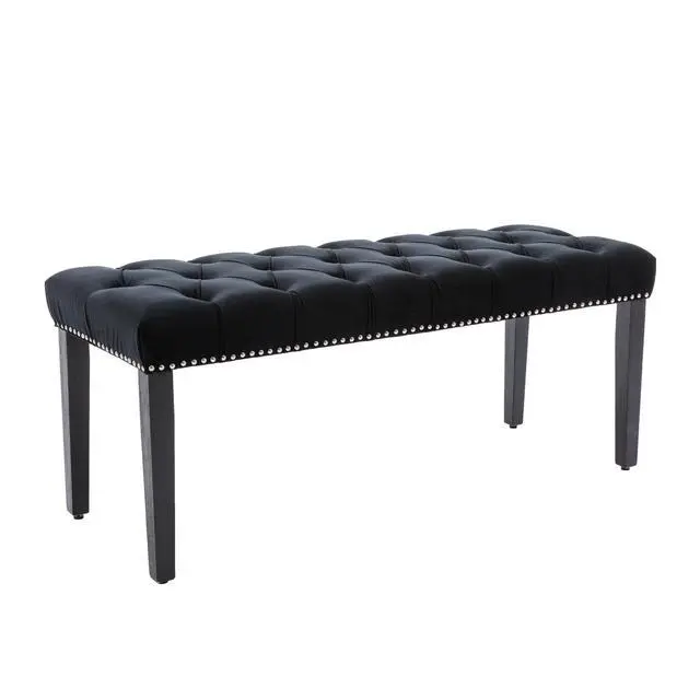 Alt view image 5 of 7 - Heng Ming Upholstered Tufted Bench Ottoman , Velvet Dining Bench Bedroom Bench Footrest Stool Accent Bench for Entryway Dining Room Living Room, Black
